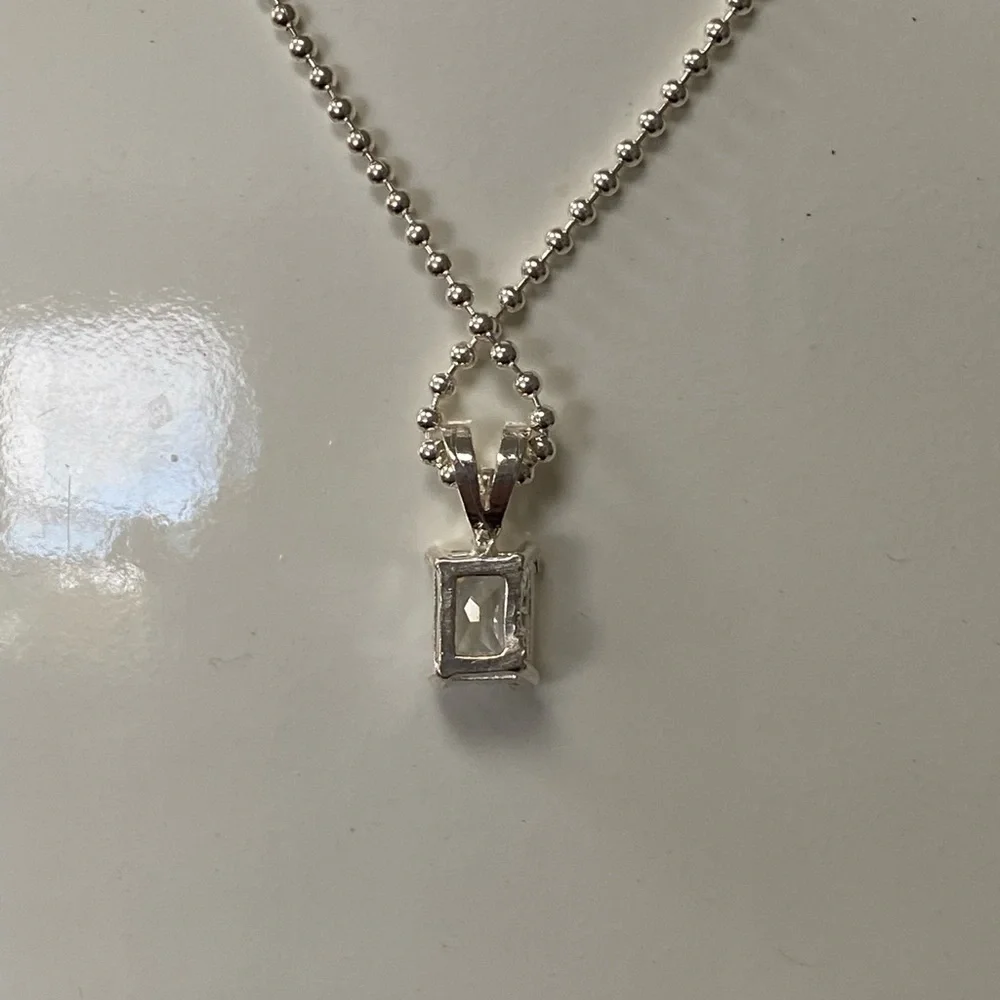 Gorgeous emerald cut CZ diamond sterling set necklace - Picture 7 of 10
